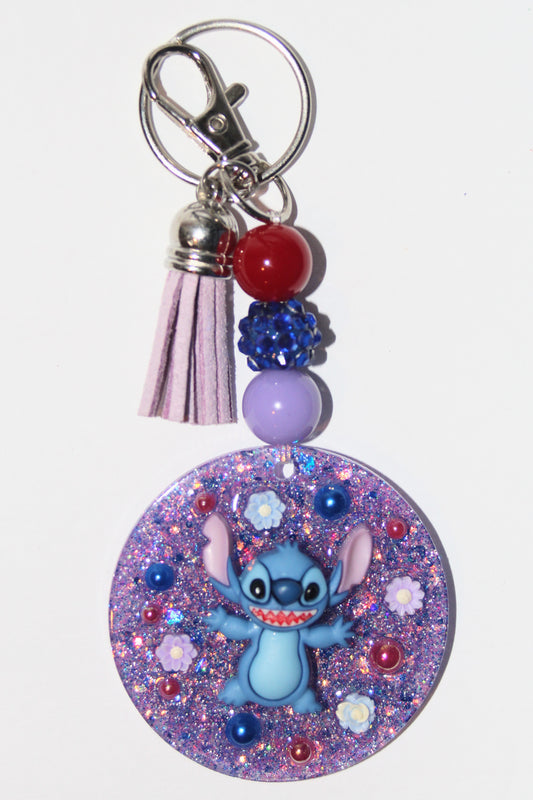 3D Blue Alien Beaded Keychain