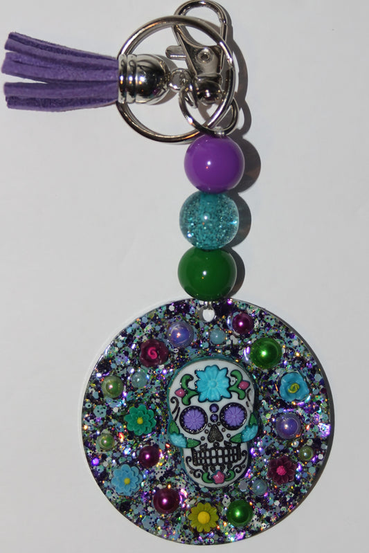 3D Blue Skull Beaded Keychain