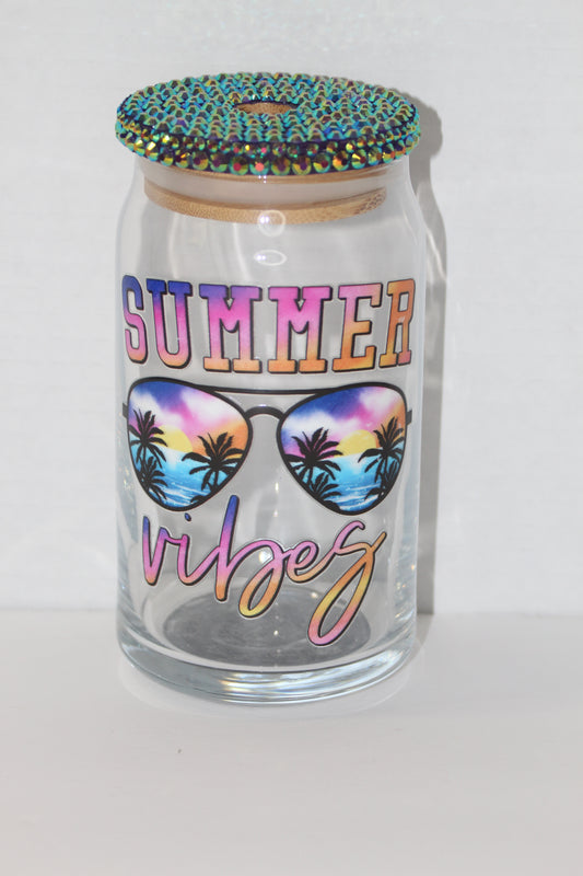 Purple Summer Vibes 16 oz Can Glass