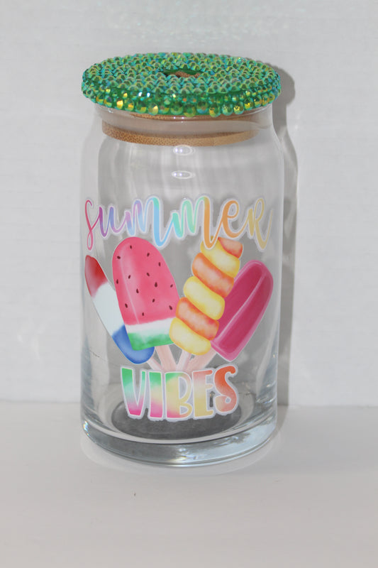 Green Summer Vibes 16 oz Can Glass