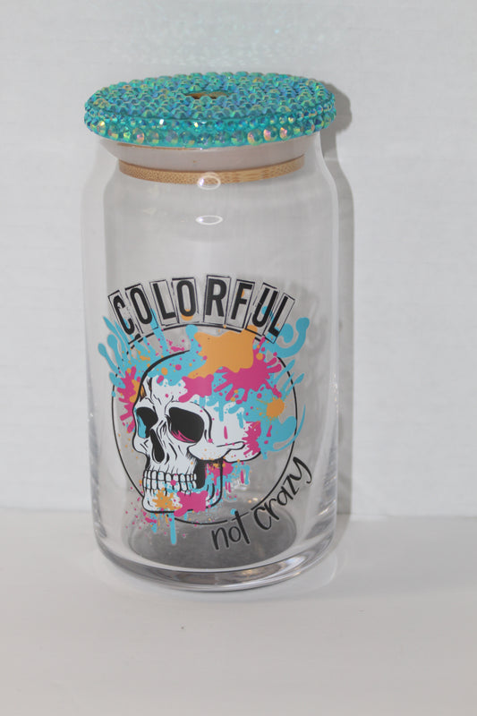 Colorful Not Crazy 16 oz Can Glass