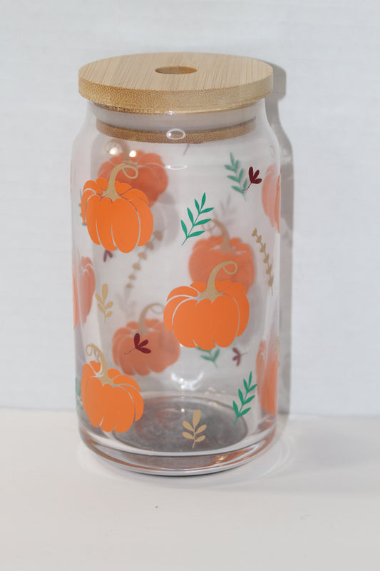 Pumpkins 16 oz Can Glass