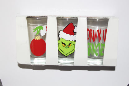 Merry Mean Green Guy White Shot Glass Set