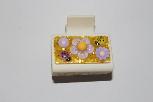 2" 3D Purple/Yellow Flower Hair Claw Clip