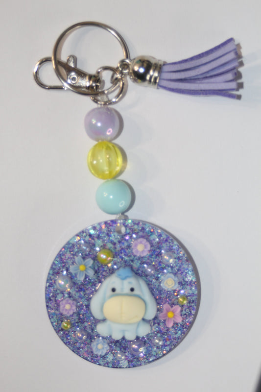 3D  Blue Donkey Beaded Keychain