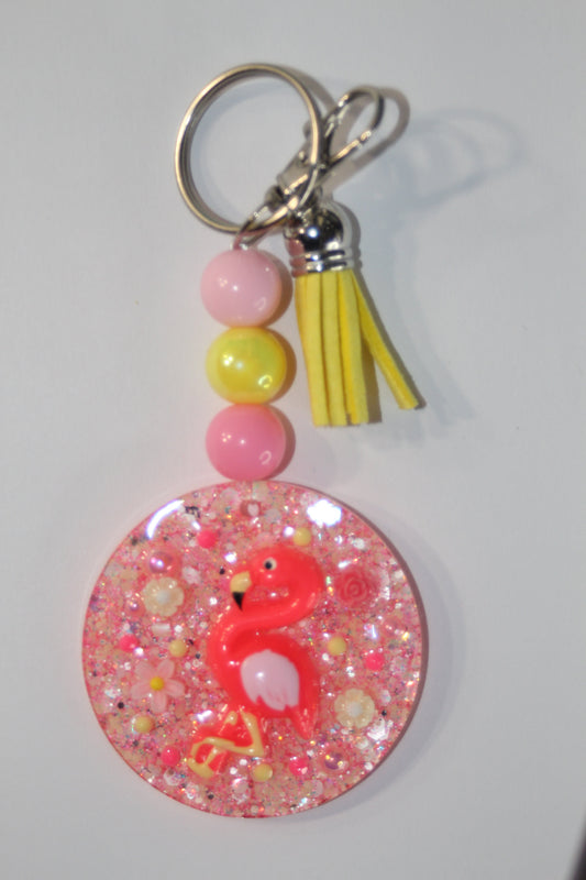 3D Flamingo Pink Beaded Keychain