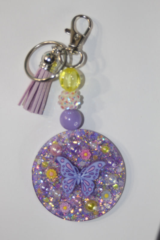 3D Butterfly Lavender Beaded Keychain