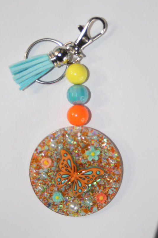 3D Butterfly Orange Beaded Keychain