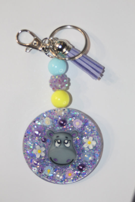 3D  Hippo Beaded Keychain