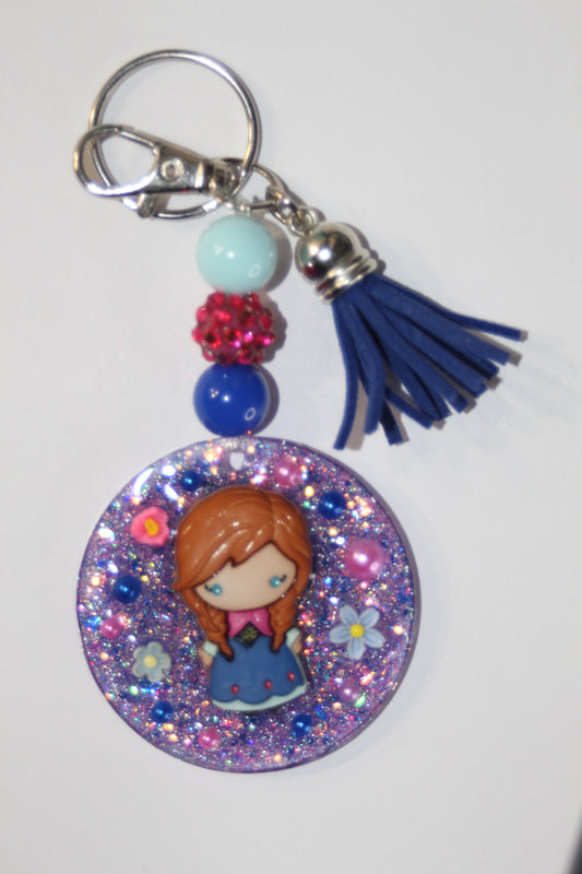 3D Blue Princess Beaded Keychain