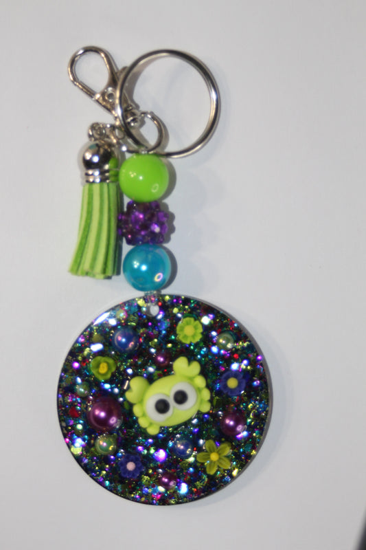 3D Green Crab Beaded Keychain