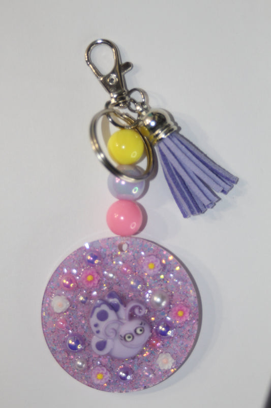 3D Butterfly Purple Beaded Keychain