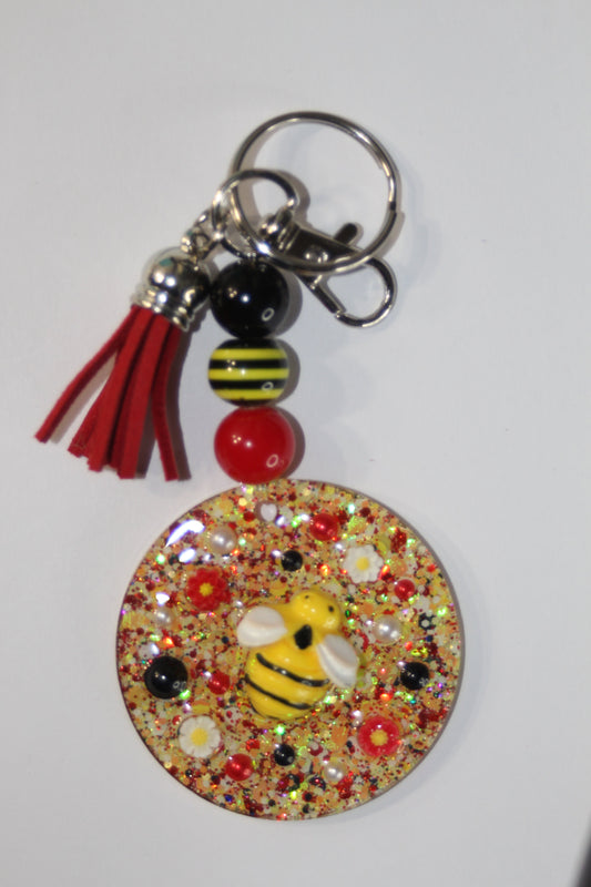 3D Bee Yellow Beaded Keychain