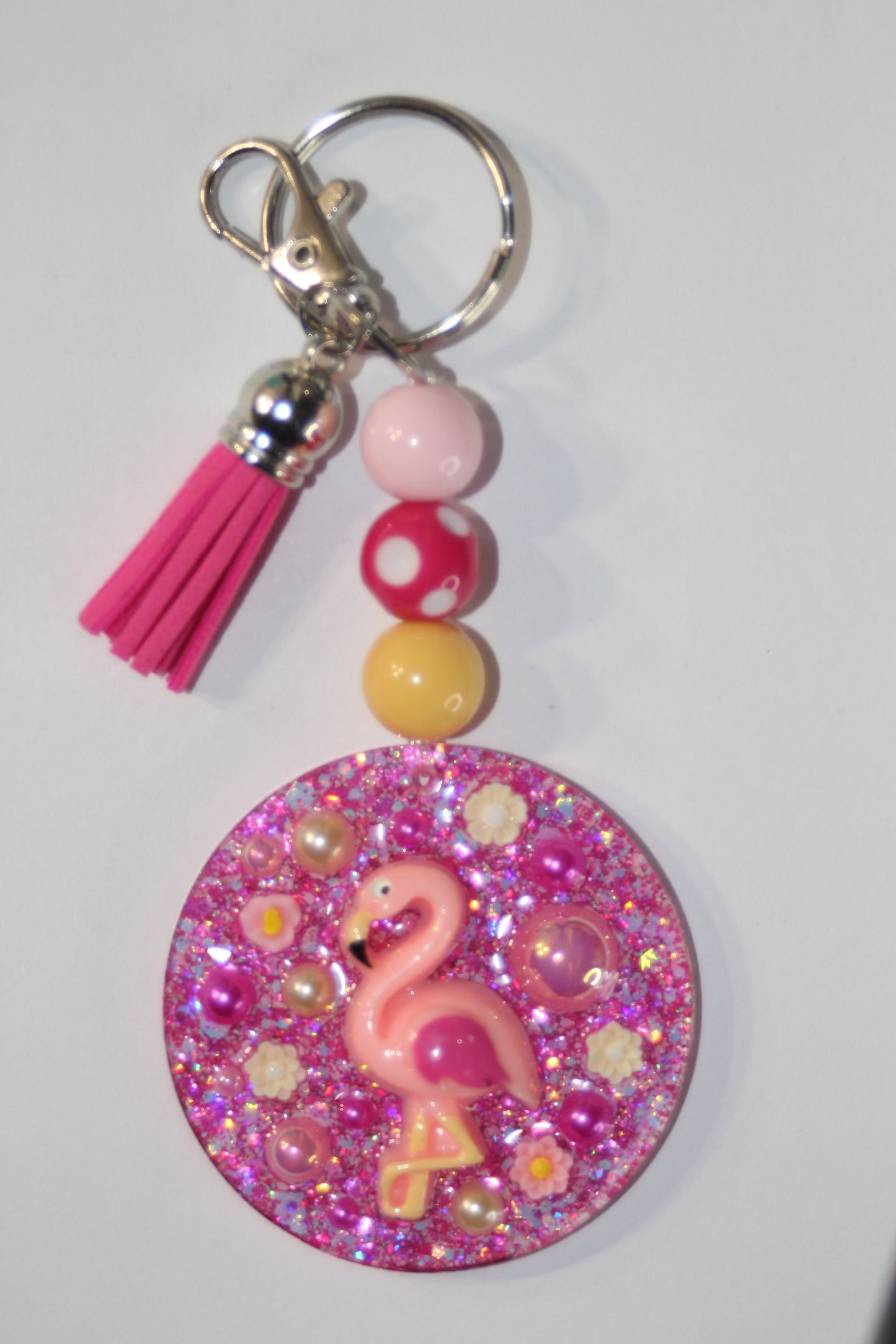 3D Flamingo Fuchsia Beaded Keychain