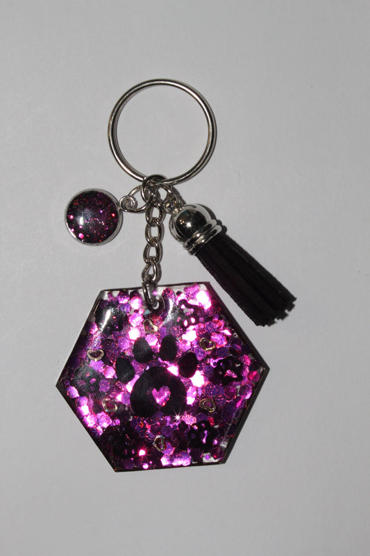 2" Paw Print Hexagon Keychain