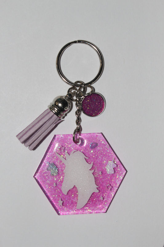 2" Unicorn Hexagon Keychain