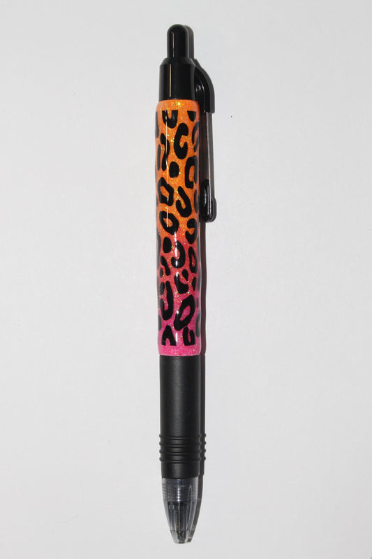 Orange Pink Ombre Leopard Ballpoint Pen