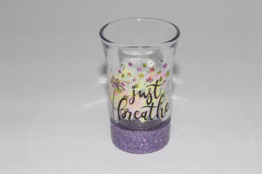 Just Breathe Purple Glitter Shot Glass