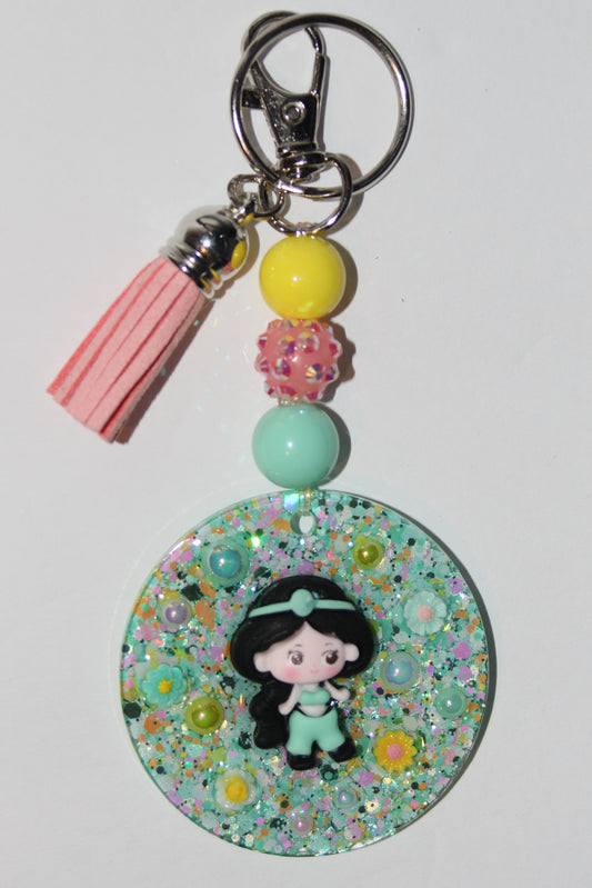 3D Aqua Jasmine Beaded Keychain